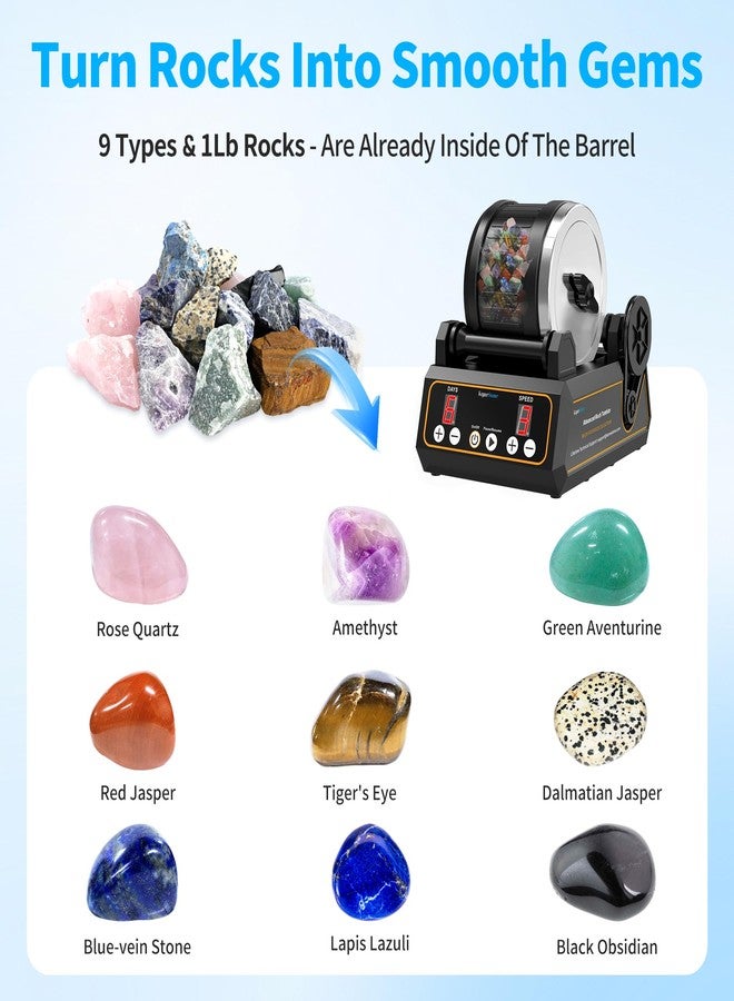 KomeStone Rock Tumbler Kit, K1 Professional Large 2.5LB Capacity Edition - Memory Function, Digital Timer & Variable Speeds: Includes All Accessories, Rock Polisher Gift for Adults & Kids - Image 2